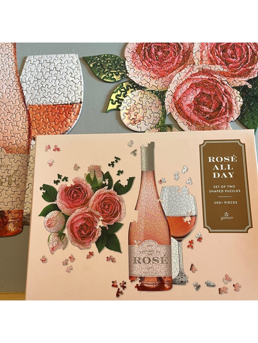 Rose All Day Set of 2 Shaped Puzzles 500+ Pieces Wine Flowers Galison